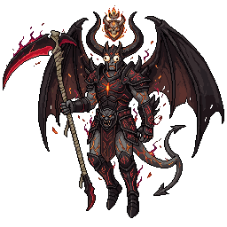 Malakar, a winged Chaos-Lord of the Darkening, scythe raised