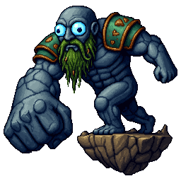 The Elder Giant, a towering stone-skinned giant on a floating crag