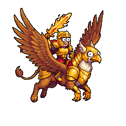 Prince Adam on his griffin, flaming sword raised, above the siege of Stormhold