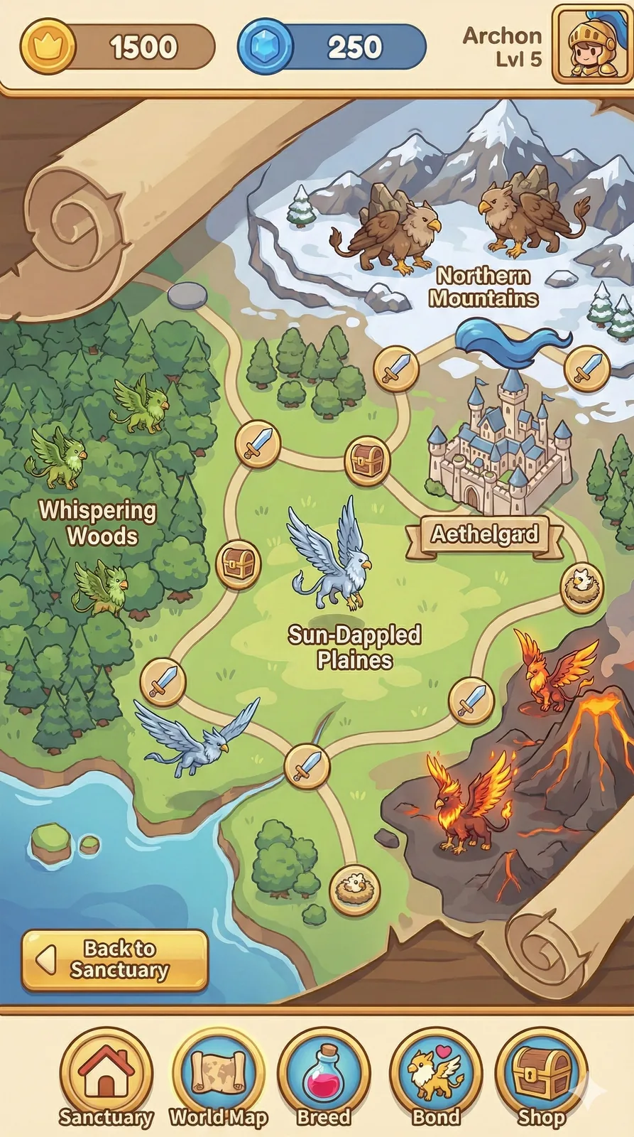 World-map screen showing zones across the realm