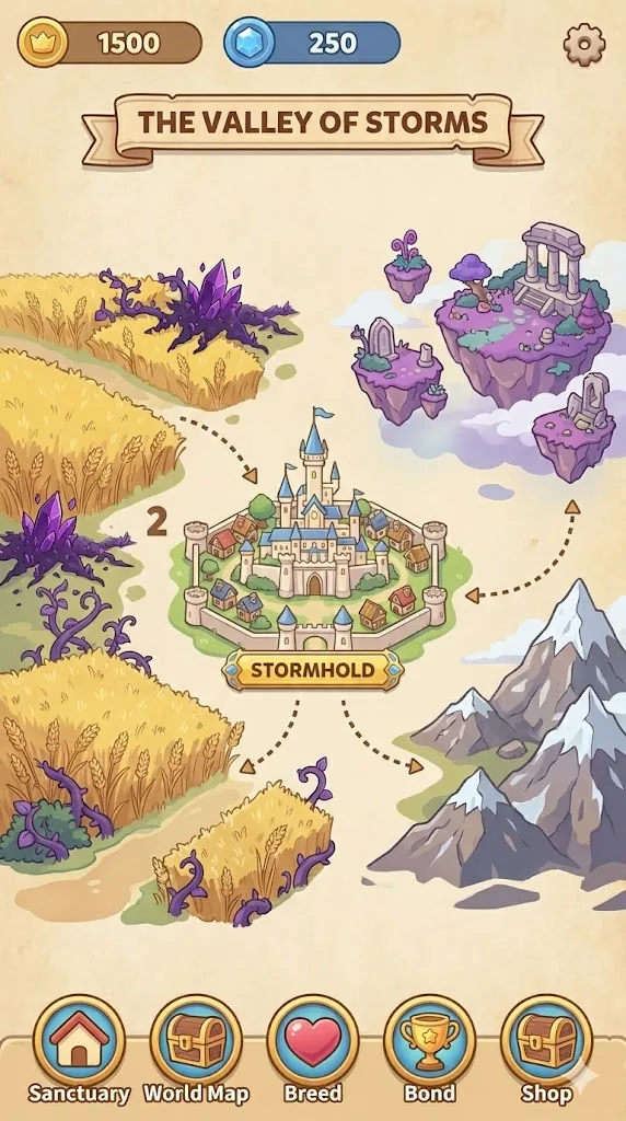 The Valley of Storms zone map with Stormhold at its centre