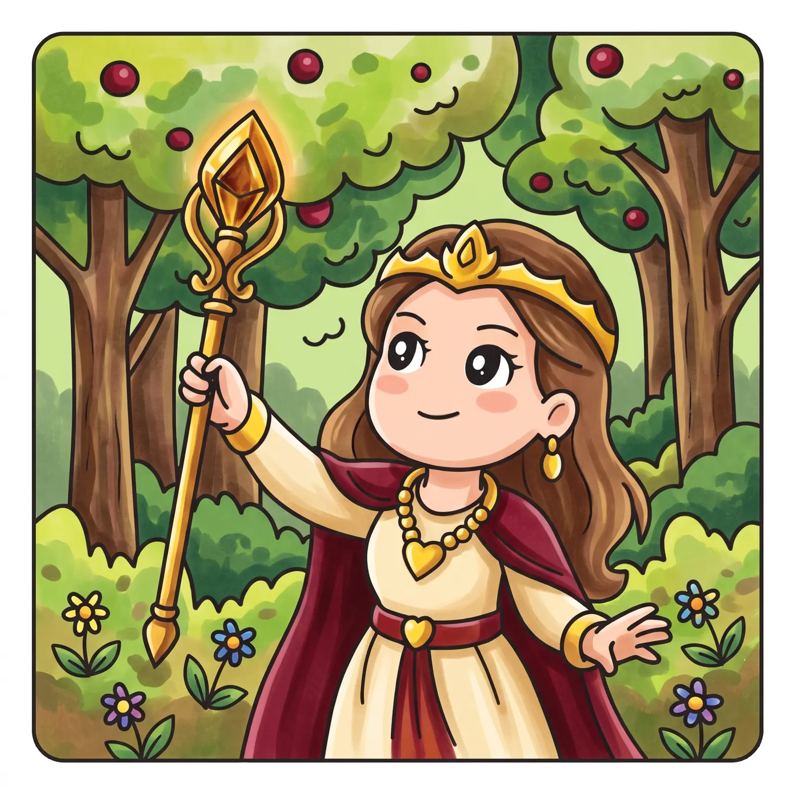 Coloring page — the queen with her scepter